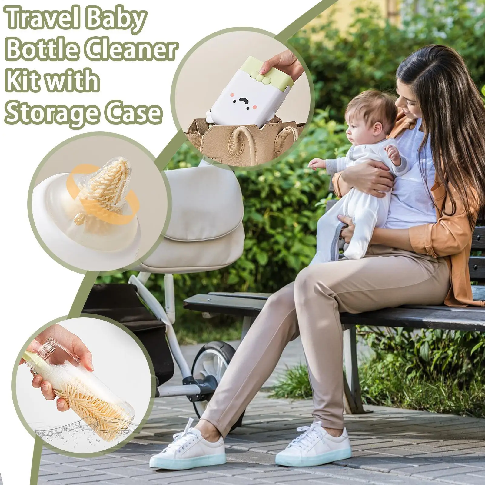 Travel Bottle Brush Bottle Washing Kit With Storage Case Washer Scrubber Foldable Drying Rack Vertical Portable For Feeding
