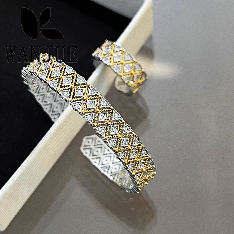 Hot sale women's fashion jewelry brushed craft woven pattern carved gold bracelet high-end palace style light luxury party gift