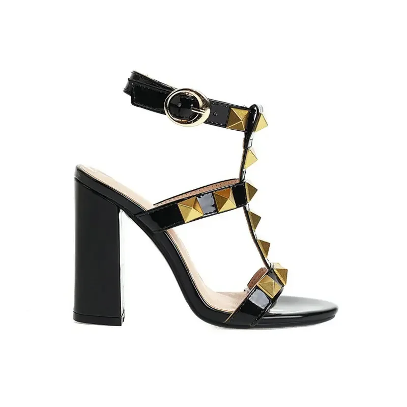 Luxury Summer Sexy Bandage Block High Heels Womens Shoes White Extra Big Size 45 46 47 Women Gladiator Sandals With Big Rivets image 6