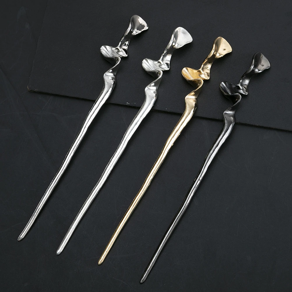 

2Pcs Metal Hairpin Bun Pins Sticks Zinc Alloy Long Hair Styling Accessories Geometric Design Women Hair Fork Elegant Wedding