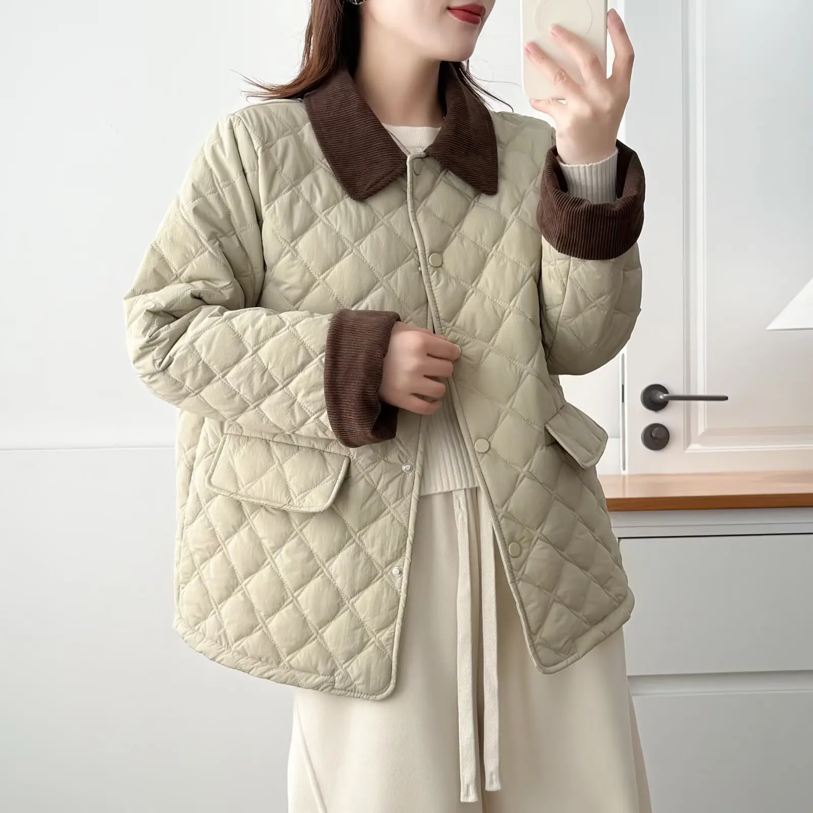 XXXXL موضة حجم كبير سترات نسائية 2025 كتلة أنيقة أوكلور التلبيب Argyle سترة مبطنة معطف دافئ غير رسمي 650 #3