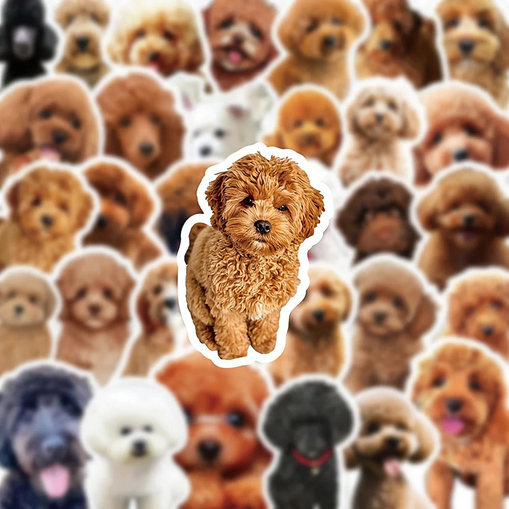 50pcs Puppy Poodle Stickers Cute Creative Pet Stickers Phone Cases Notebook Journals for Roller Skating Cycling Cycling Stickers