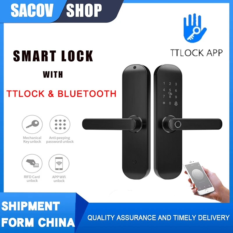 Ttlock app biometrisches elektronisches türschloss digital schwarz smart lock tuya app fernent riegel ung schlüssel loses schloss finger abdruck