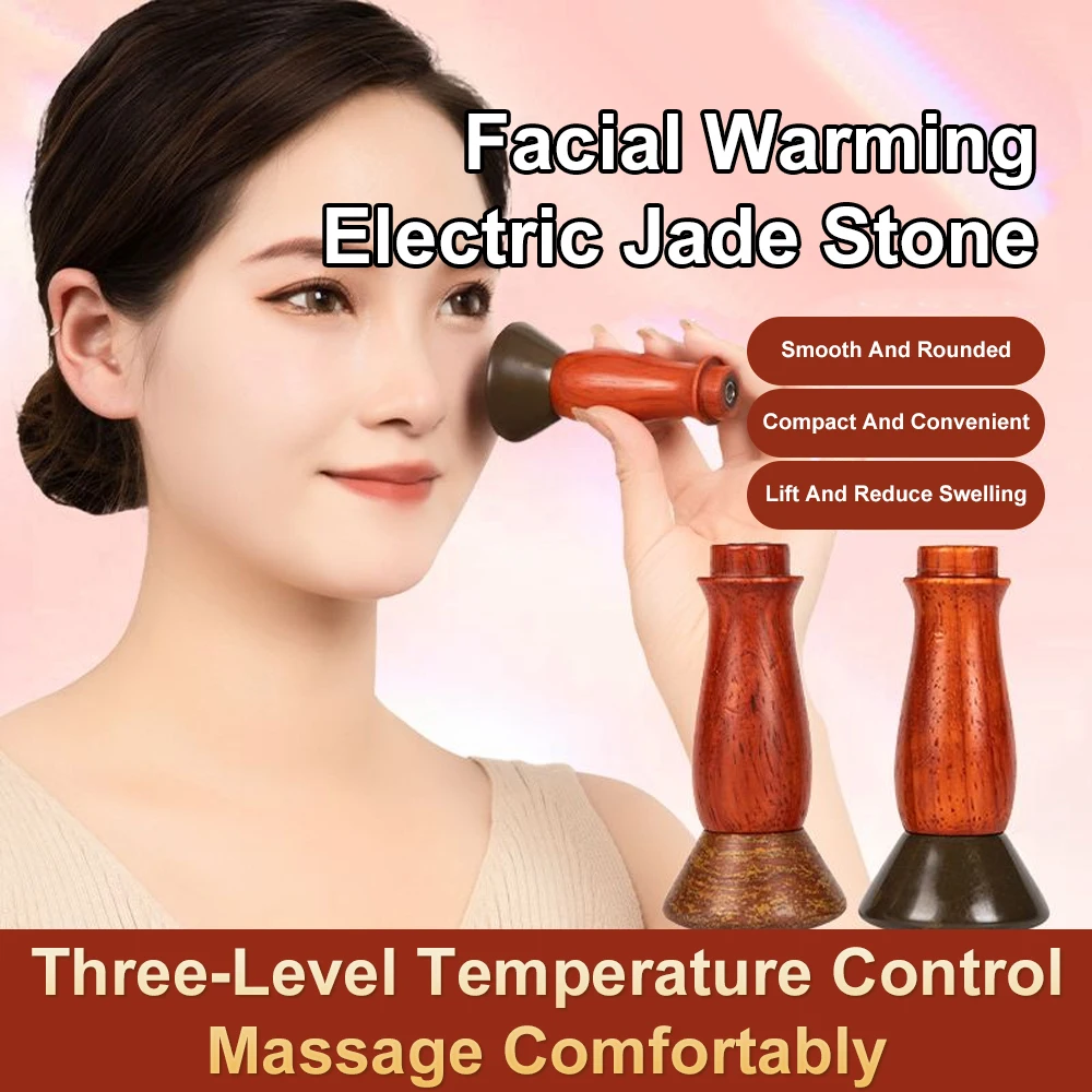 Hot Stone Electric Guasha Massager Natural Bianstone Scraping Back Neck Relax Muscles Massage Face Skin Lift Care Spa