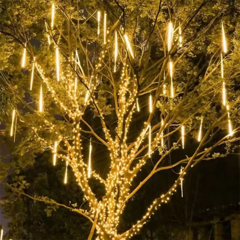 Waterproof Falling Raindrop Solar Meteor Shower Lights 8 Tubes EU LED Fairy String Light for Patio Holiday Party Outdoor Decor 3