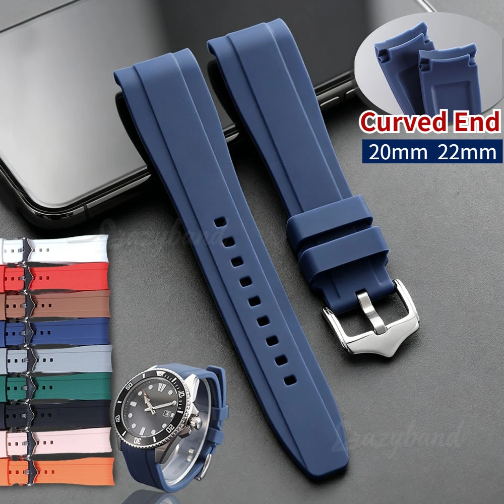 20mm 22mm Silicone Watch Band for Omega for MoonSwatch Curved End Diving Rubber Black Bracelet for Seiko for Water Ghost Strap