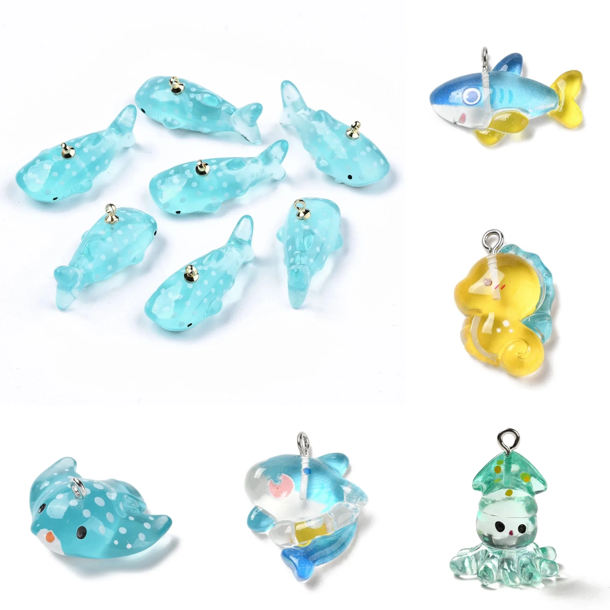 

50Pcs Transparent Resin Cute Blue Whale Fish Charm Pendant For Women Bracelet Earring Keychain DIY Craft Jewelry Making Findings