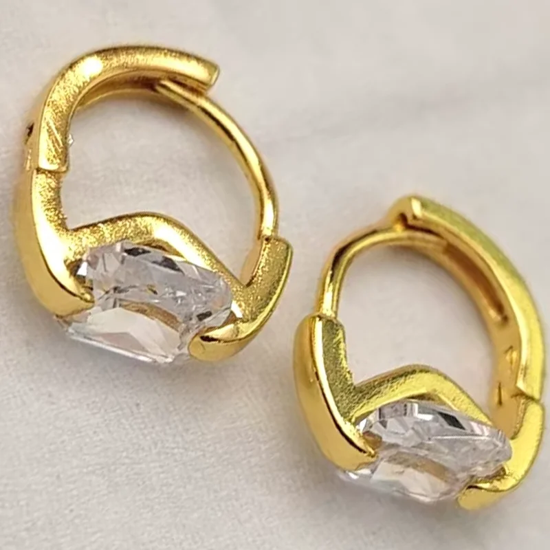 Stamp 925 Sterling Silver Hoop Earrings Jewelry Fashion Gold Color Square Zircon Earrings for Women Wedding Earrings Party Gift