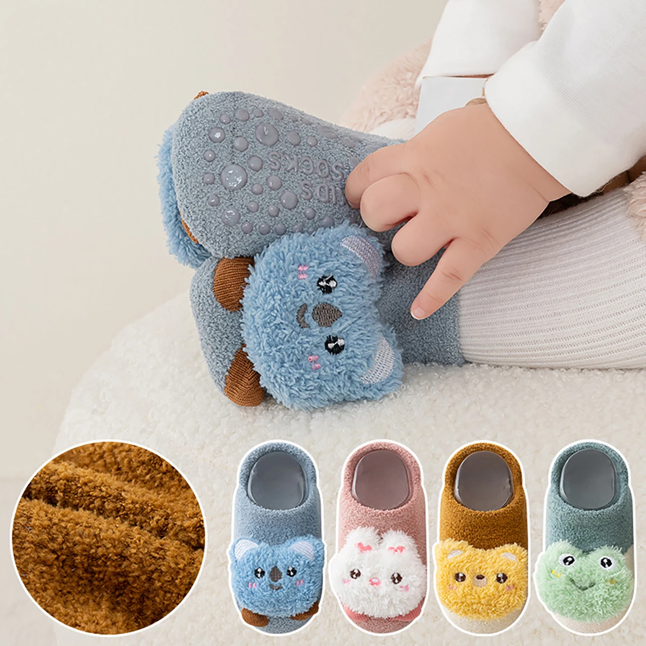 Winter Newborn Plush Walking Socks Covers Coral Velvet Low-cut Sock Cute Doll Infant Floor Socks Warm Anti Slip Baby Floor Sock