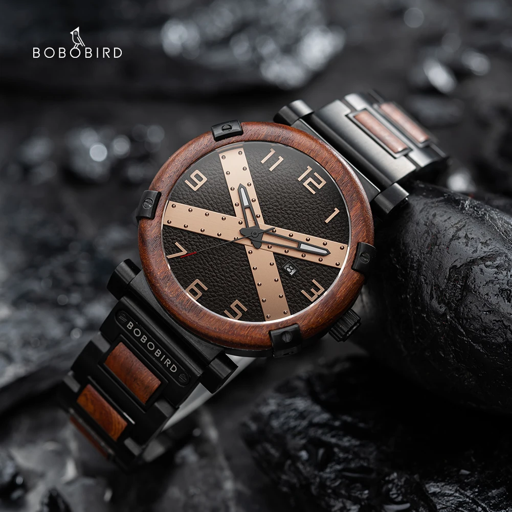 2022 BOBO BIRD New Wooden Men Watch Engraved Wood Luxury Quartz Watches with Date Fashion Sport Wristwatch Relogio Masculino