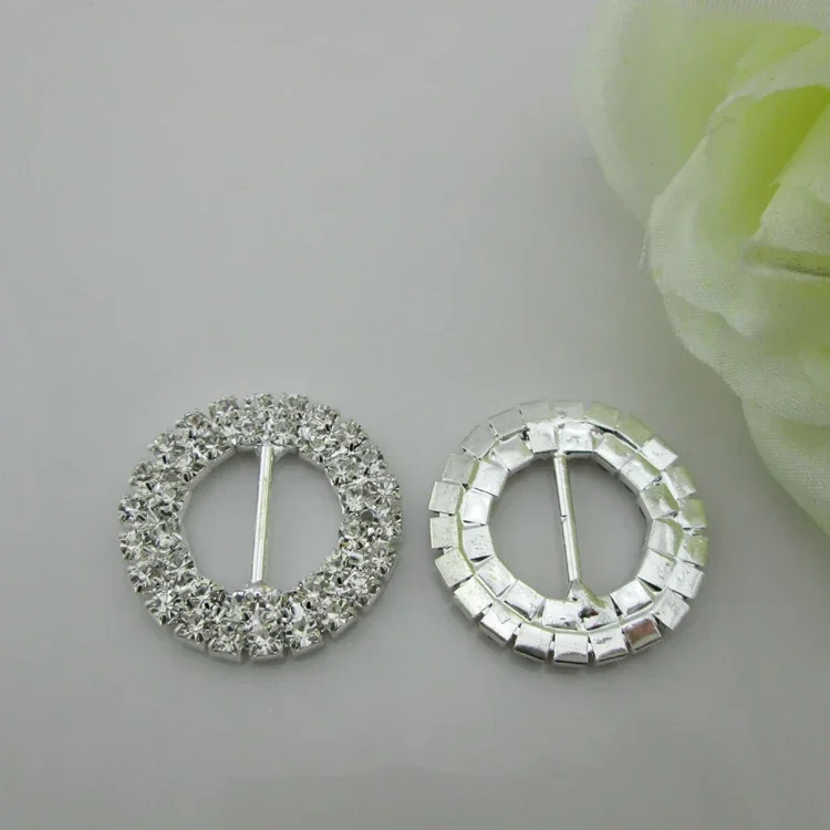 10pcs Round Diamante Rhinestone Buckle Chair Sash Ribbon Slider 15mm