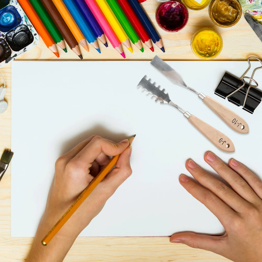 

10 Pcs Stainless Steel Painting Cutters Scrapers Oil Spatulas Drawing Practical Pigment Color Stirring Shovels