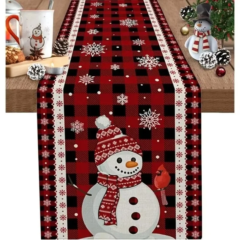 Christmas Table Runner Santa Claus Reindeer Snowflake Snowman Table Flag Xmas Desk Decor Festival Table Decoration