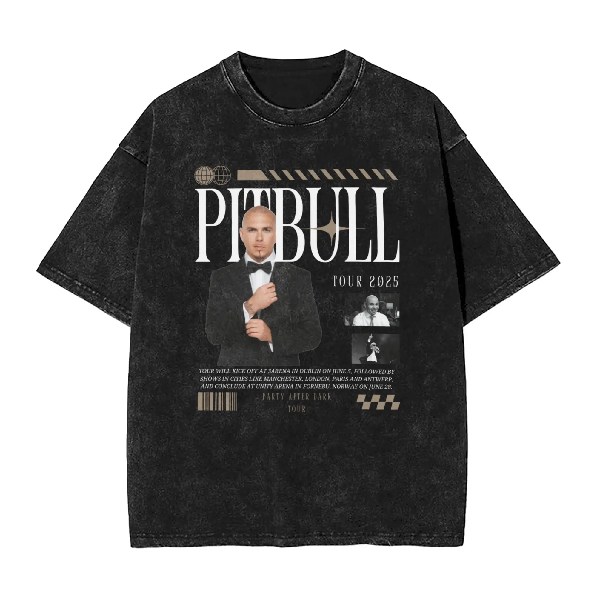 

Pitbull 2025 Party After Dark Tour T Shirt Harajuku T-Shirts Short Sleeve Retro Tops Summer Casual Crewneck Oversize Top Tees