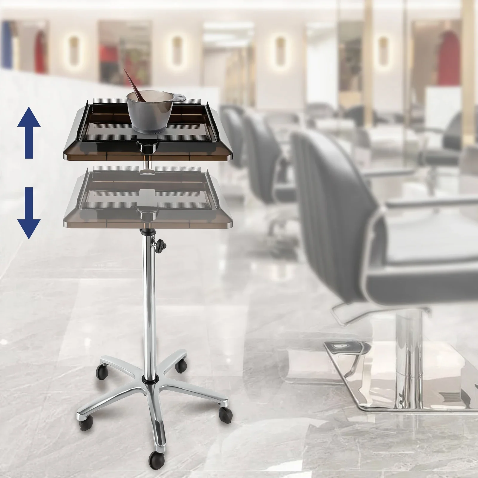 

Rolling Salon Tray Cart Height Adjustable Salon Tray W/ Wheels Hair Salon Wig Holder Removable Hair Extension Tray Trolley