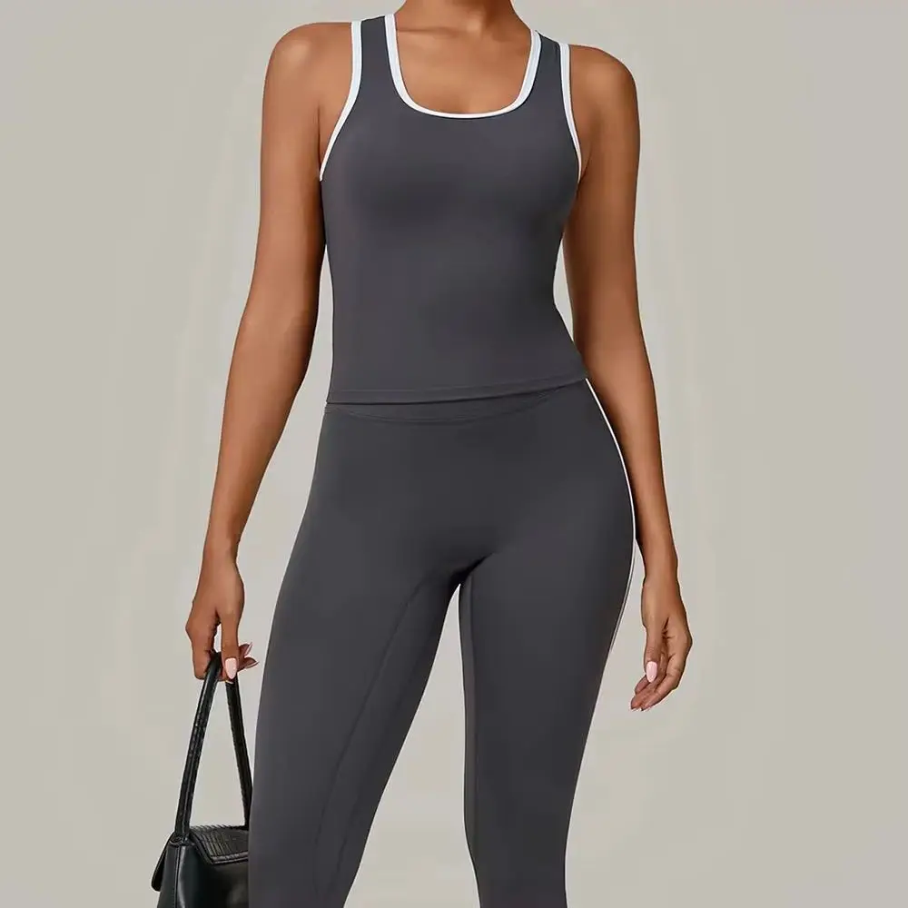 2 قطعة ملابس رياضية نسائية ملابس لليوجا اللياقة البدنية مجموعة تنفس أكتيفيوير مثير الرياضة الصدرية عالية الخصر طماق مجموعة #6