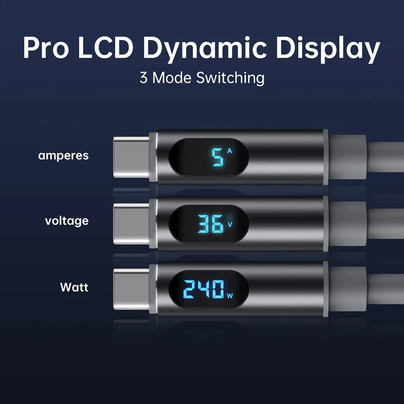 240W Super Charging Cable LCD Dynamic Display Type-C To Type-C PD Super Fast Charging Cable For Iphone Redmi Poco Samsung
