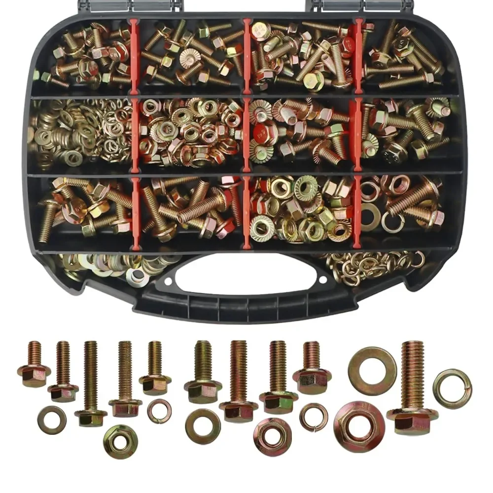 

Набор из 404 высокопрочных метрических фланцевых болтов, гаек и шайб M6, M8, M10, 12, 30 мм, оцинкованные желтым цинком