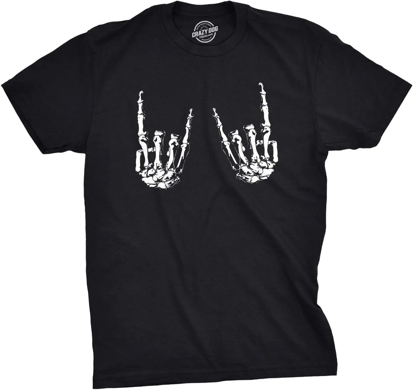 Mens Heavy Metal Bones Hands Tshirt Funny Rock On Halloween Tee