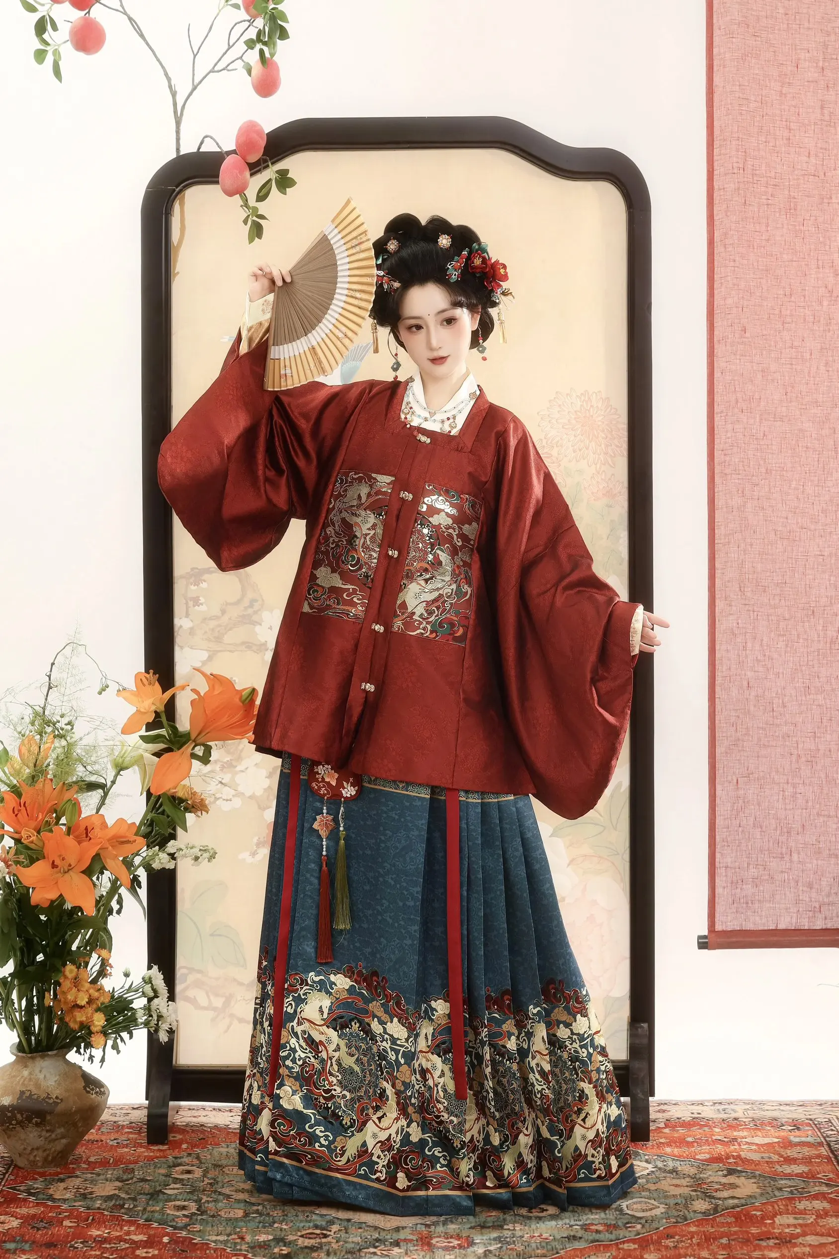 

Зимний комплект Ханьфу: Женский костюм в стиле династии Мин (зеленый и красный), косплей-костюм для вечеринок, пальто Ханьфу с юбками