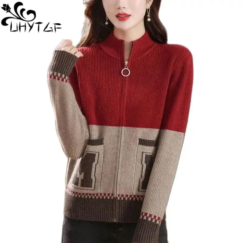 

Sweater Women's Fashion Mother Knitted Cardigan Female Coat Zipper Pocket Casual Spring Autumn Lazy Sweaters Ladies Knitwear 490