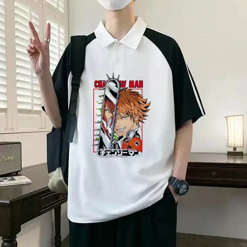 

New Chainsaw Man Magima Anime Merchandise Casual Summer Student Turn-Down Collar Unisex Polo Shirt