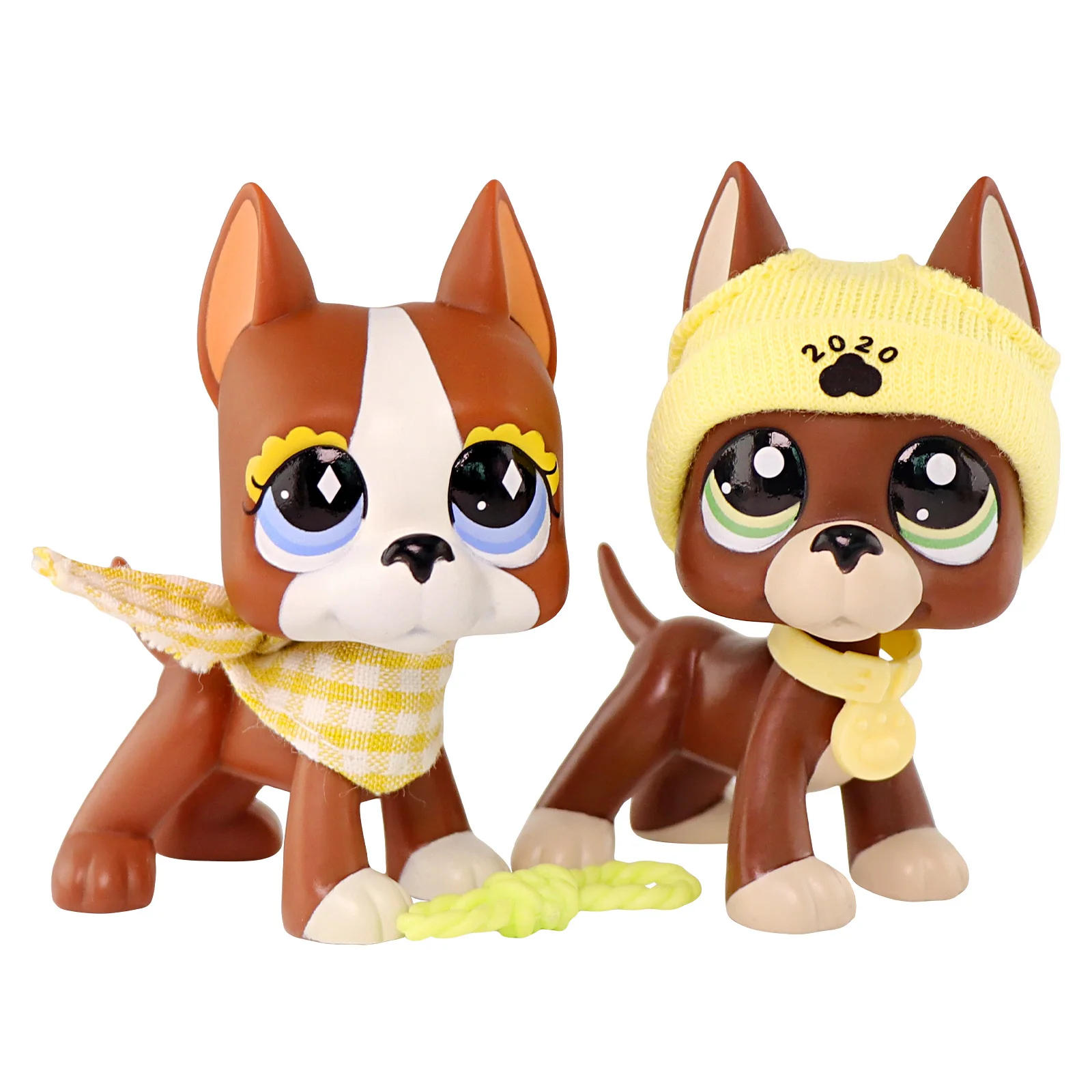 

2 pcs Minilpsshop Pet Shop Bobble Head Toy Great Dane #1519 #589 Flower Eye Shadow Blue Eyes Collectable Pets Kids for lps