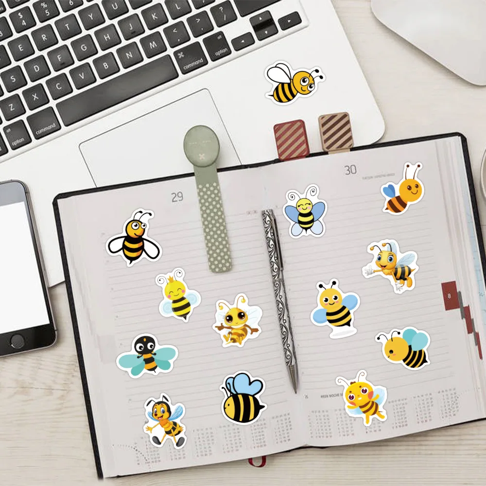 10/30/60PCS Kawaii Bee Stickers Cute Cartoon Insect Decals Decoration For Skateboard Laptop Luggage Phone Bike Car Kids DIY Toys