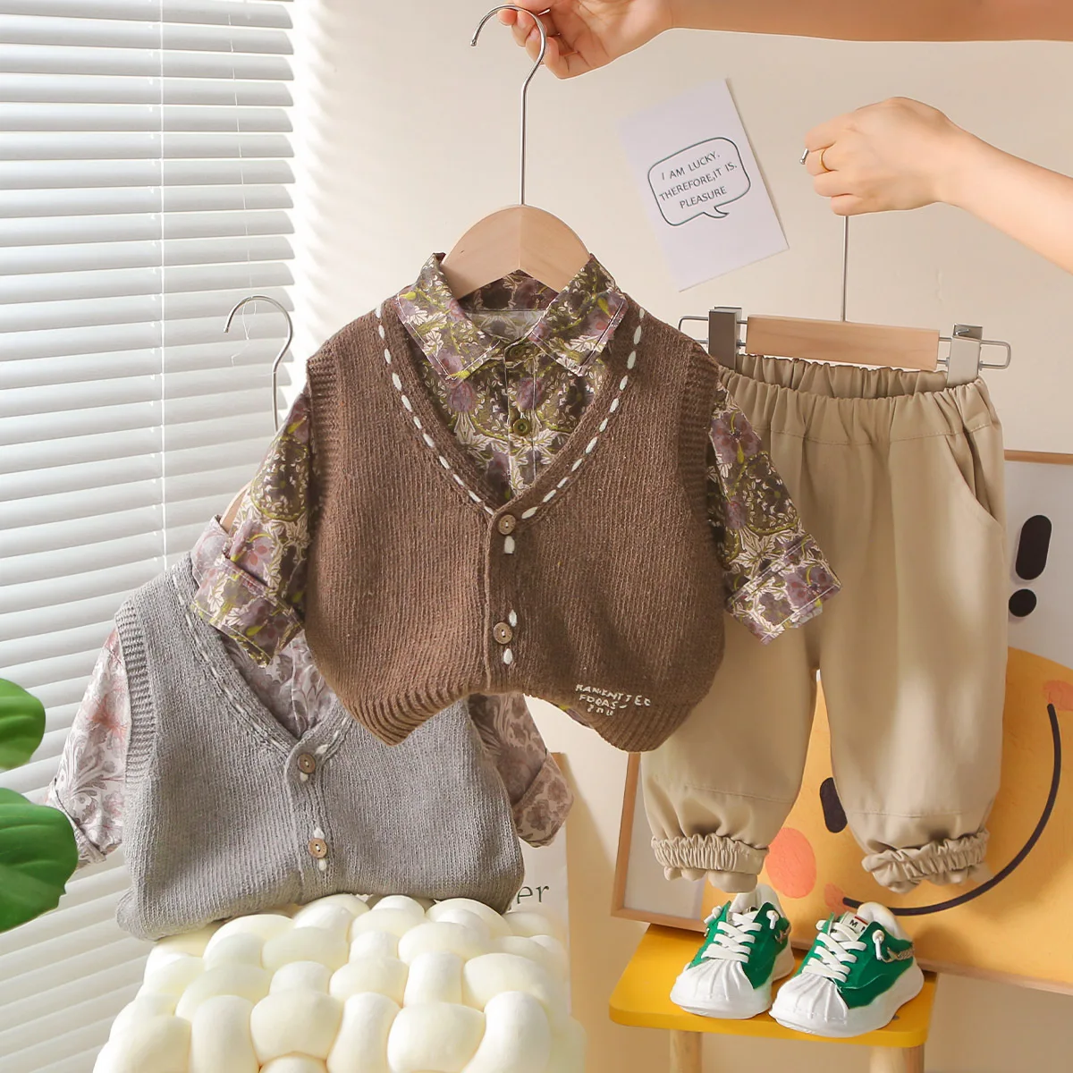 

Boys Clothes Sets Spring Autumn Children Knitted Vest Shirts Pants 3pcs Fashion Suit For Baby Outfits Kids Party Tracksuits 4 5Y