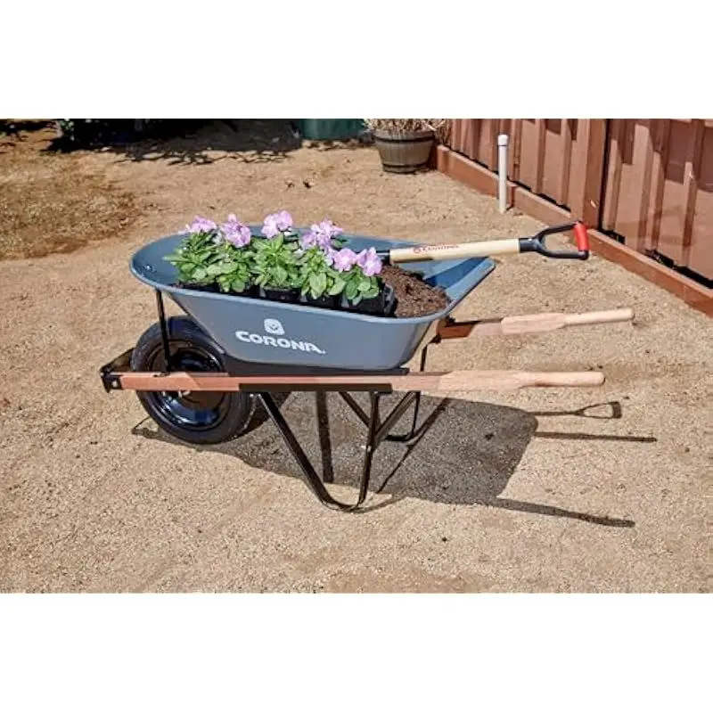 Heavy-duty 5 cu ft garden cart with flat-free 15 inch tire – steel frame, gray tray, ergonomic handles, all-terrain stability, e