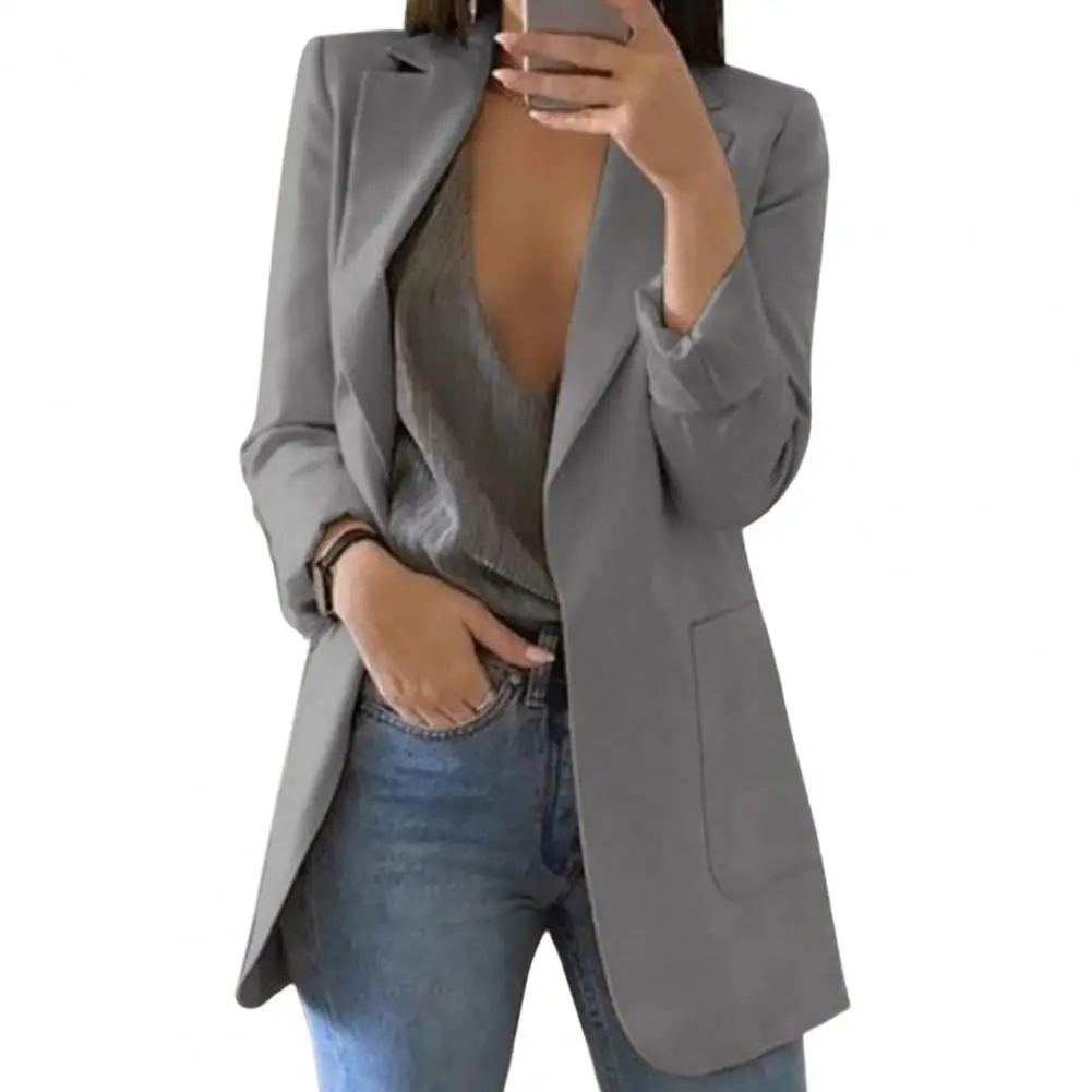 Women Solid Color Long Sleeve Big Pockets Blazer Suit Office Lady Lapel Open Stitch Cardigan Blazer Jackets ensembles de blazers