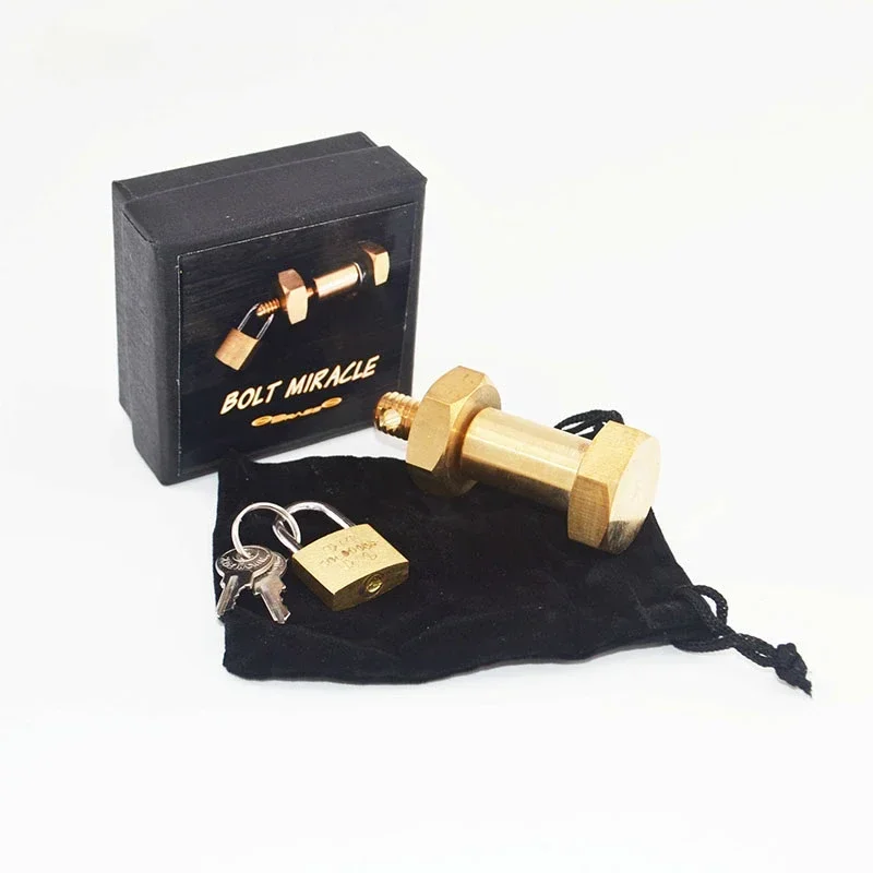 Bolt Miracle (Brass) – Ring Onto Bolt Magic Trick Close-Up Illusion Magia Gimmick Props for Magicians Party & Bar Magic