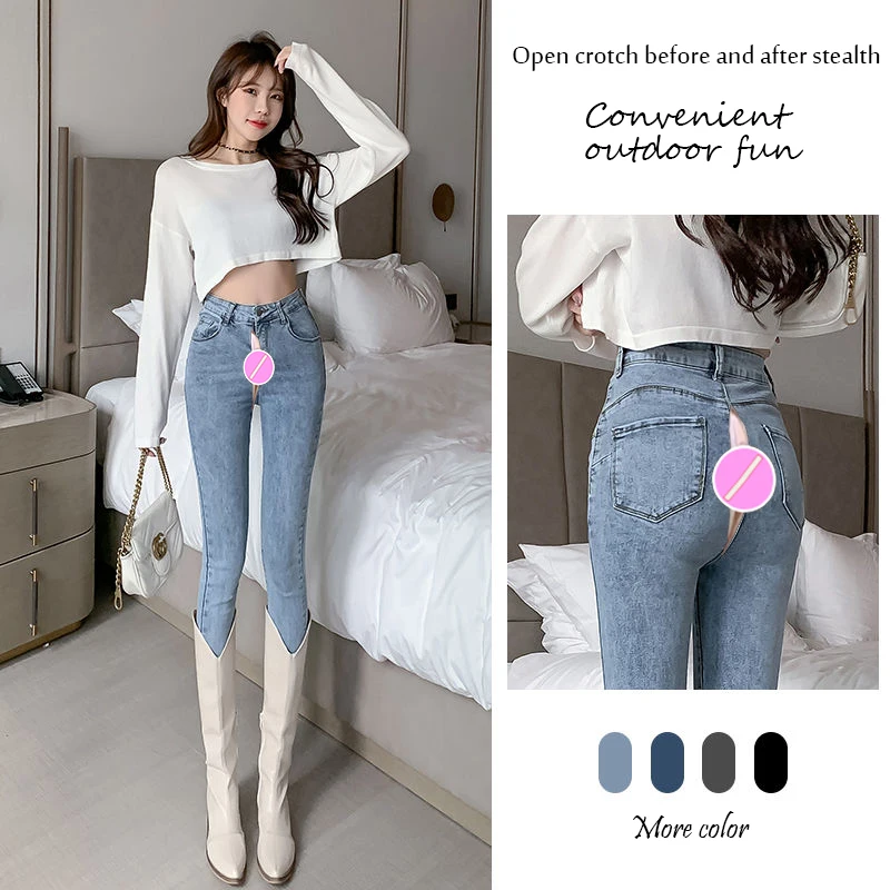 

Jeans for Women High Waist Sexy Stretch Pencil Pants Invisible Open-Seat Pants 2022 Autumn New Tapered Pant Women Korean Fashion