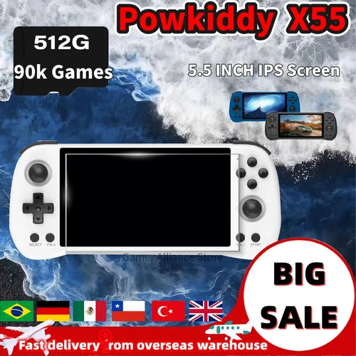 POWKIDDY-consola de videojuegos portátil Retro X55, consolas de videojuegos, pantalla IPS de 5,5 pulgadas, compatible con juegos de PSP de código abierto, regalos para niños