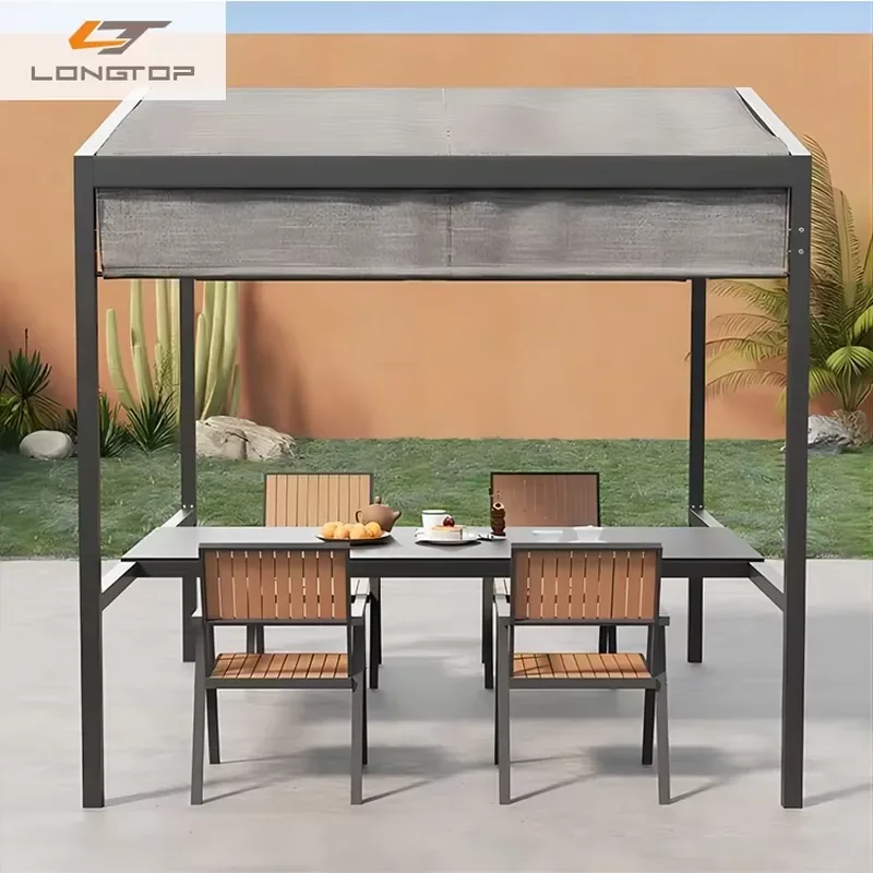 UV Protection Canopy Outdoor Dining Table Metal Outdoor Restaurant Tables and Chairs Sets