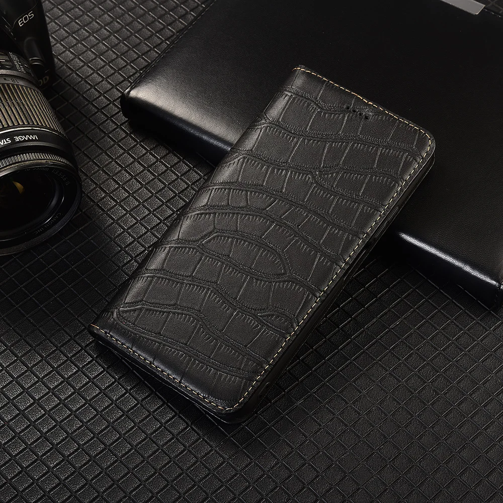 

Crocodile Belly Genuine Leather Flip Case For Realme GT7 GT7T GT8 Pro Phone Cover Card Cases