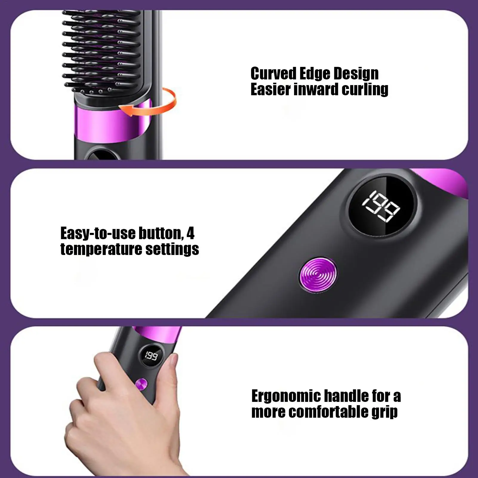 Haarglätterbürste, 4, temperaturverstellbar, schneller Styling-Kamm, wiederaufladbarer kabelloser Haarglätter für Reisen, Hotel, Wochenende