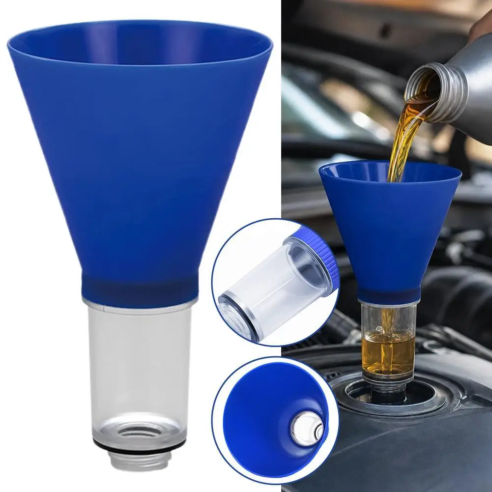 Engine Oil Funnel Hands Free Spill Proof Threaded Leak Proof Universal Car Oil Filling Tool Clear Chamber Flow Monitoring