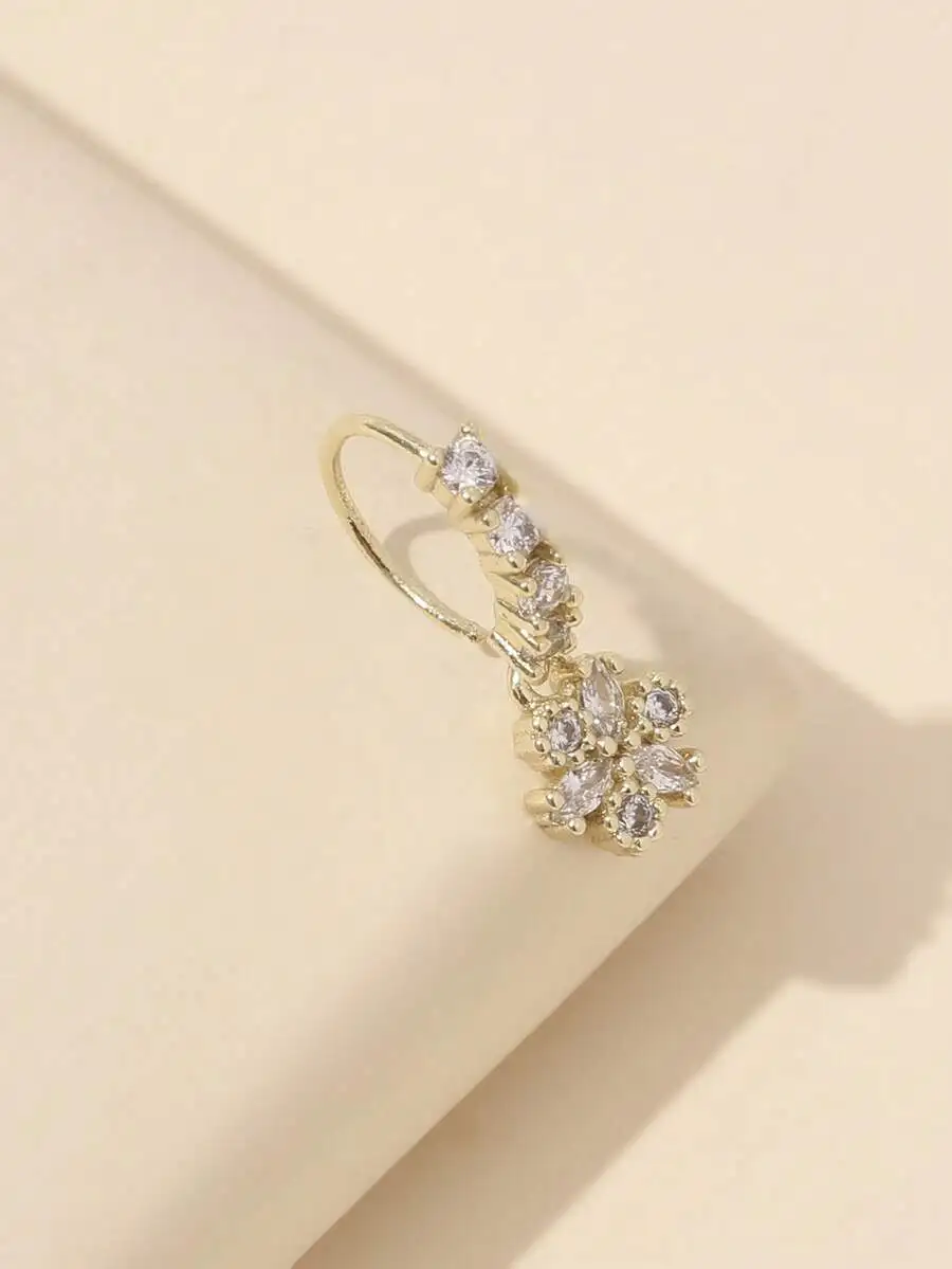 

Delicate Flower Design Nose Ring With Rhinestones For Daily Wear