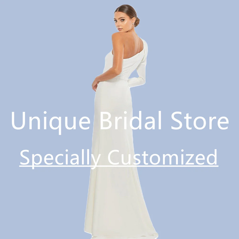 Customized 2023 Women's Custom Size Wedding Dress One Shoulder Long Sleeve Bridal Gown Back Zipper Mermaid Sweep Train Vestido D