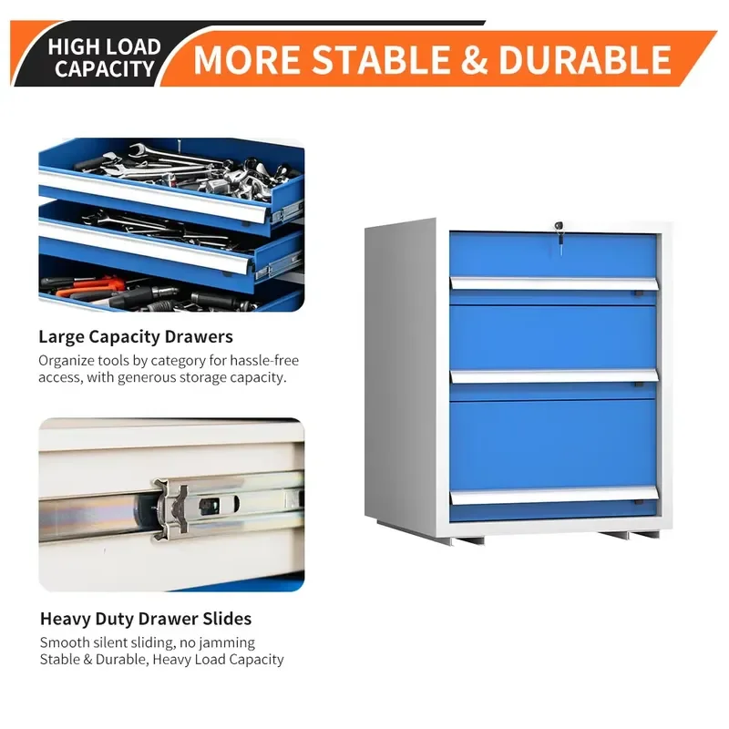 Heavy Duty Tool Cabinet Central Lock Wear Resistant Casters Auto Repair Shop Storage