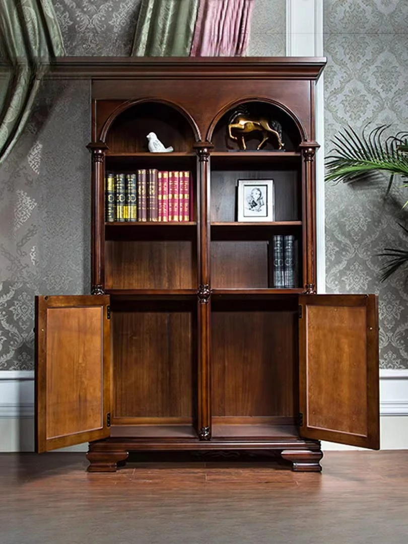 American floor-type bookcase rural combination retro study furniture European-style villa solid wood bookshelf shelf