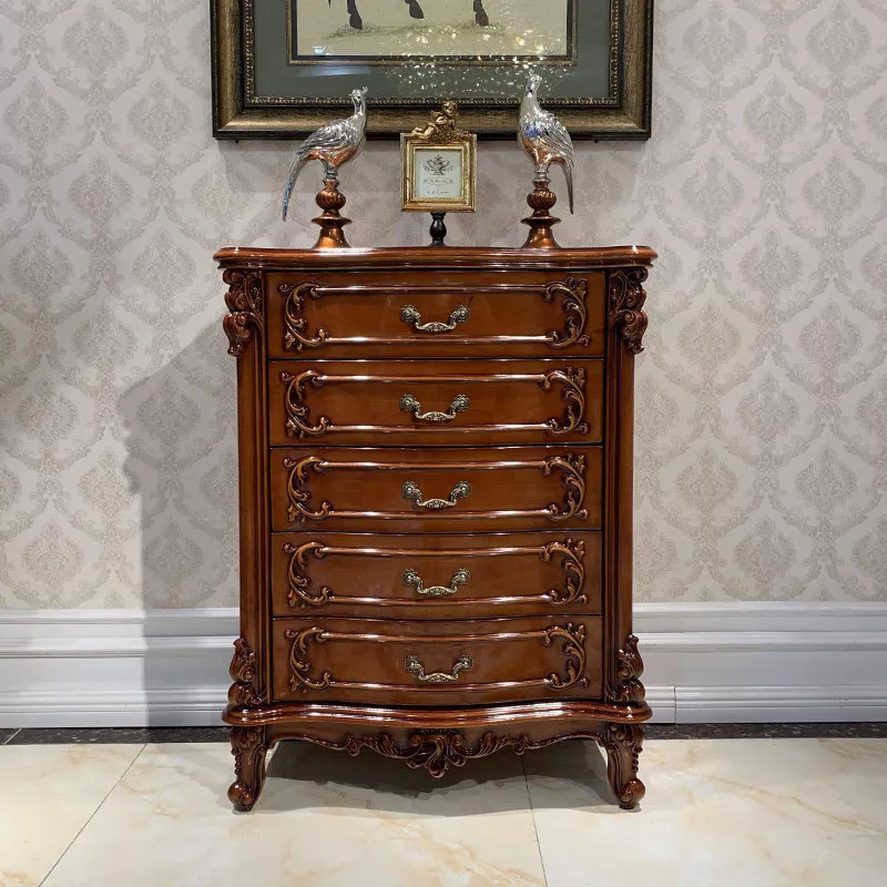 LMM All-Solid Wood Five-Drawer Chest Modern Simple Carved Living Room and Bedroom Storage Cabinet