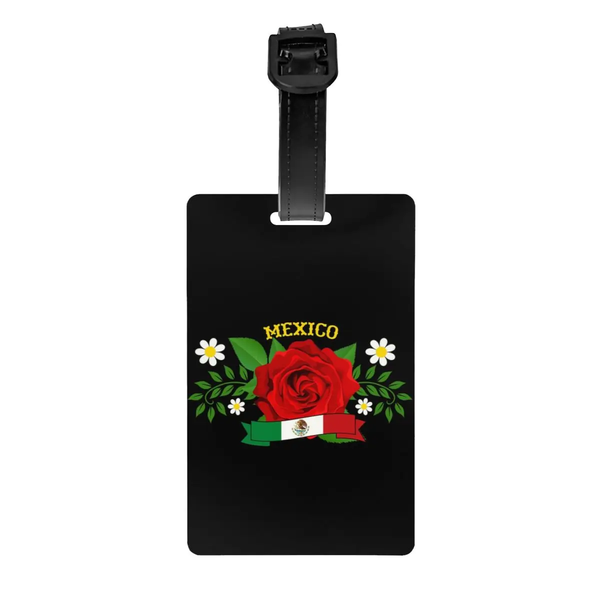 Etiqueta de equipaje personalizada de México, etiqueta de Protección de Privacidad, patrón Floral, bandera mexicana, etiquetas de maleta de viaje