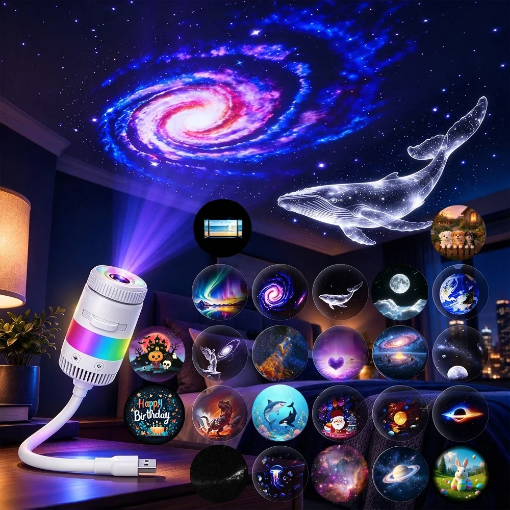 2026 Upgraded 2-in-1 Galaxy Projector Night Light, Plug and Play Ultra-HD Star Projector with 24 Films, 10 Night Light Modes