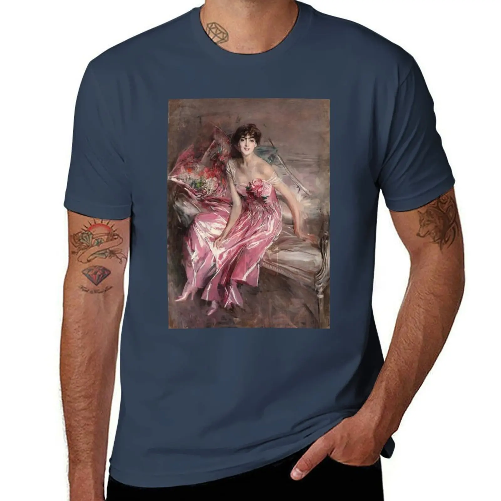 

Vintage Giovanni Boldini Signora in Rosa 1916 Fine Art T-Shirt t shirts for man cotton man t shirts graphic T-Shirt