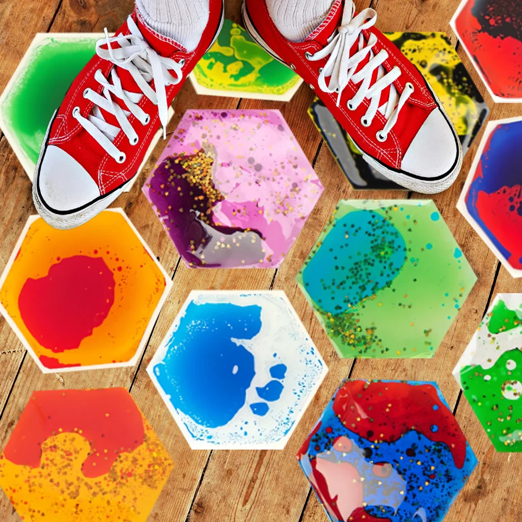 1 Satz bunte Fluid-Art-Wandaufkleber, mehrfarbige, sechseckige, zusammengesetzte, herzförmige Aufkleber für die Heimdekoration – Detail 1