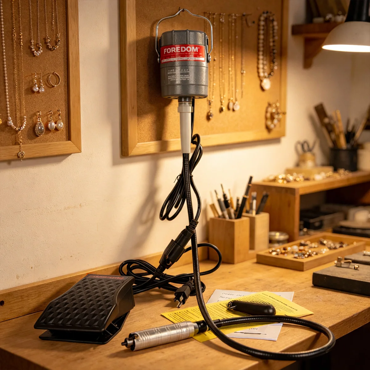 Foredom CC-30 Flex Shaft Motor Kit Hanging Rotary Tool with Handpiece Foot Pedal for Jewelry Polishing Engraving