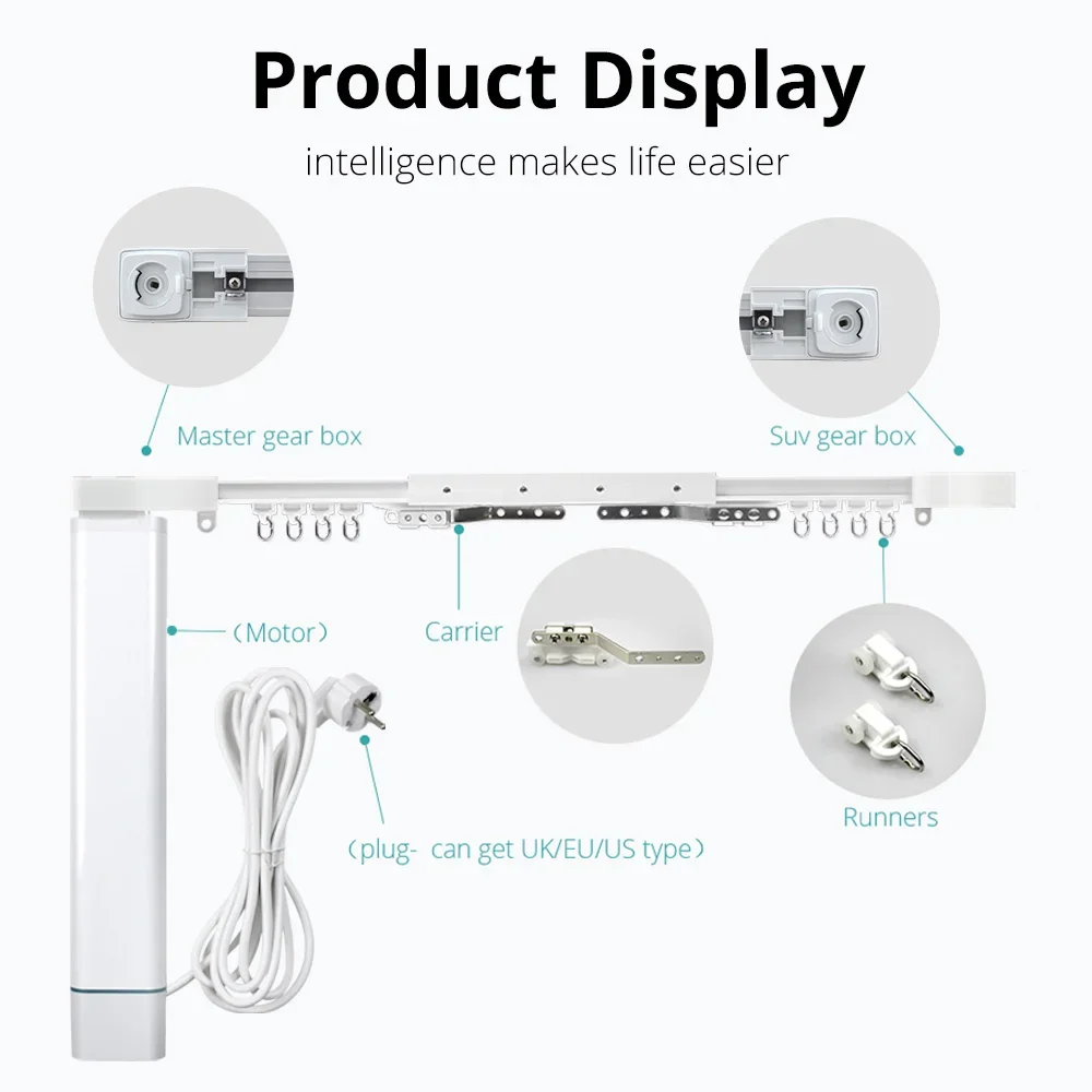 Zemismart Smart Curtain Motor with Rod Smartthings Z-wave Electric Curtains Motor And Wall Switch Customized App Control