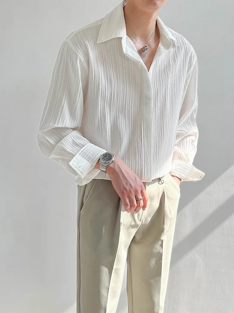 

Мужская рубашка премиум-класса с длинным рукавом, свободного кроя, повседневная, модная, не требующая глажки, в корейском стиле, осенняя, с квадратным воротником, приталенного силуэта